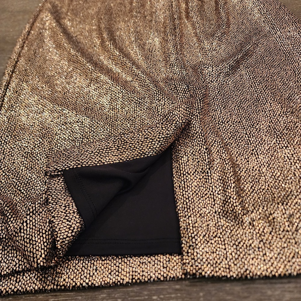 Tahari Metallic Bronze Faux Wrap Dress 8 Cap Sleeve Cocktail Quiet Luxury Glam - Picture 10 of 16